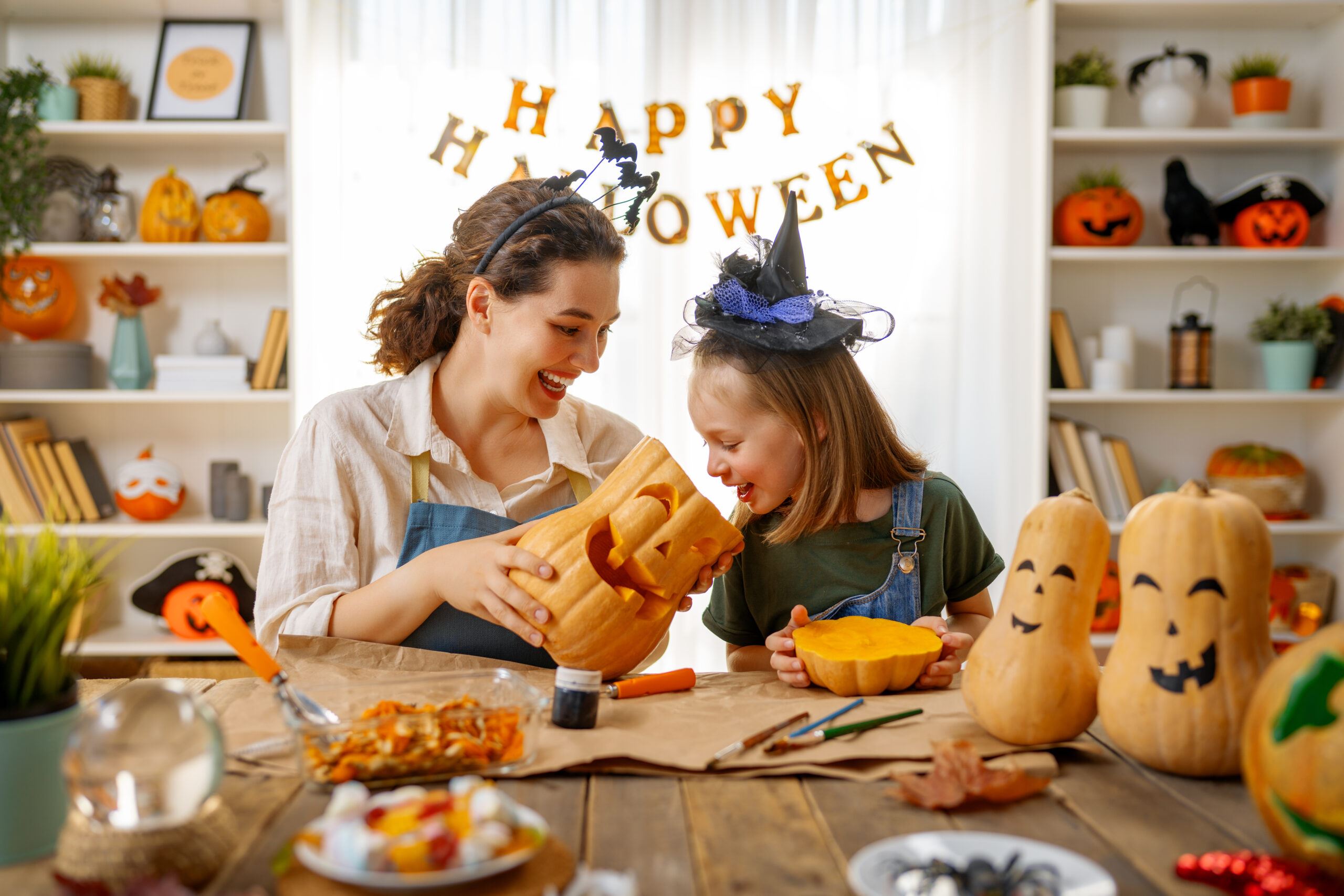 Halloween preparation with mother and daughter